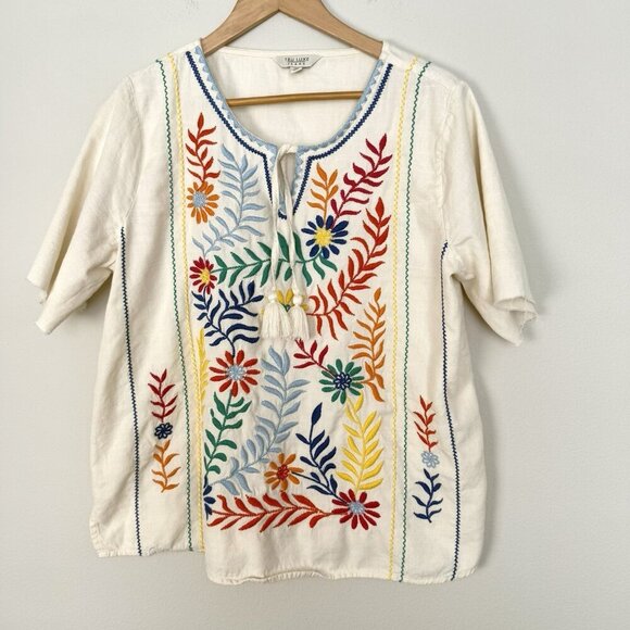 Tru Luxe‎ Jeans Embroidered Short Sleeve Blouse Womens Size Large Colorful Boho - Picture 1 of 9